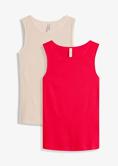 Ribbet topp i 100% &oslash;kologisk bomull (2-pack), bonprix