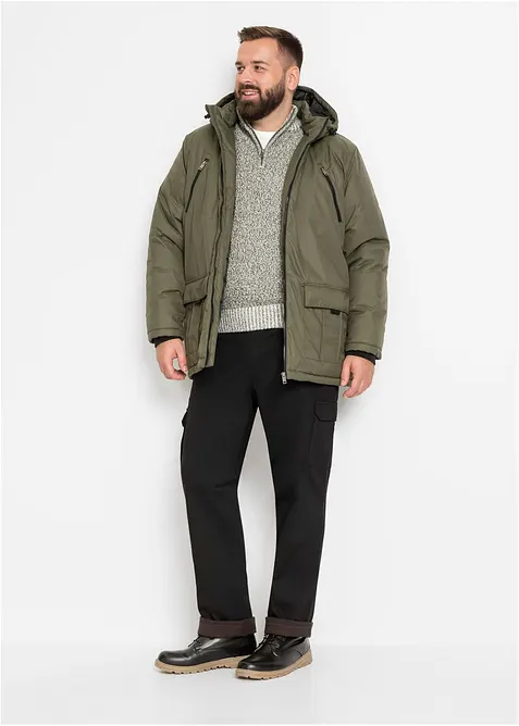 Regular Fit-cargobukse med stretch og varmt f&ocirc;r, Straight, bonprix