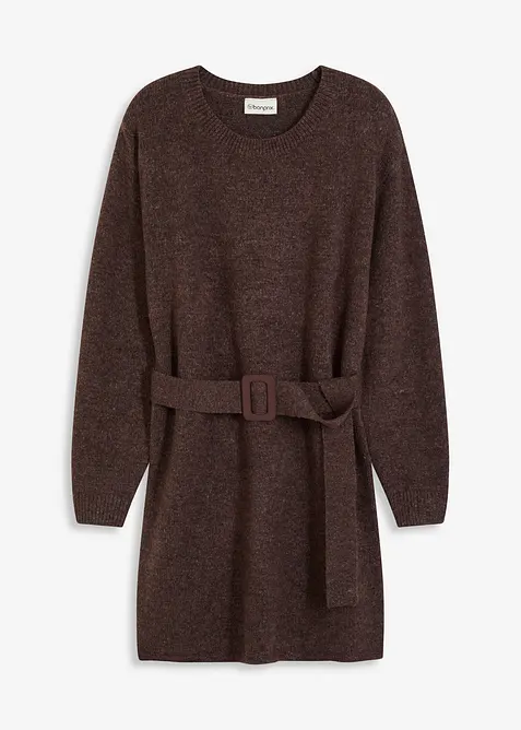 Kort strikkekjole med myk ullandel og belte, bonprix