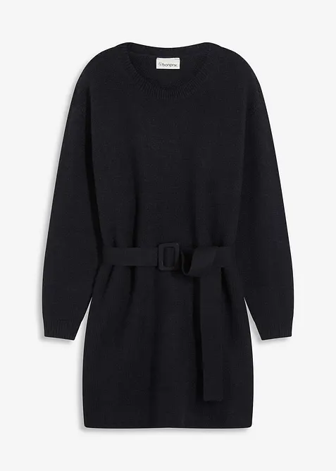 Kort strikkekjole med myk ullandel og belte, bonprix