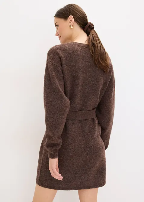 Kort strikkekjole med myk ullandel og belte, bonprix