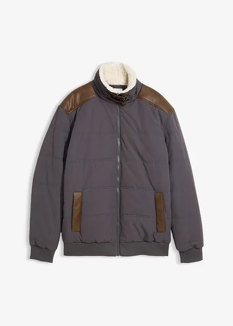 Vattert jakke med detaljer i imitert skinn, vannavvisende, bonprix