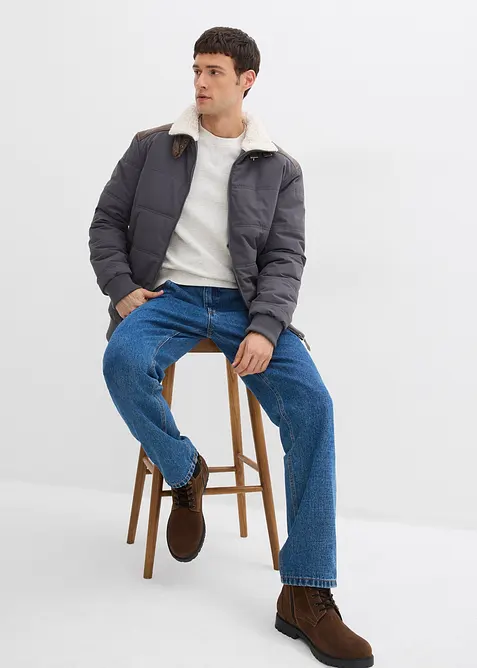 Vattert jakke med detaljer i imitert skinn, vannavvisende, bonprix