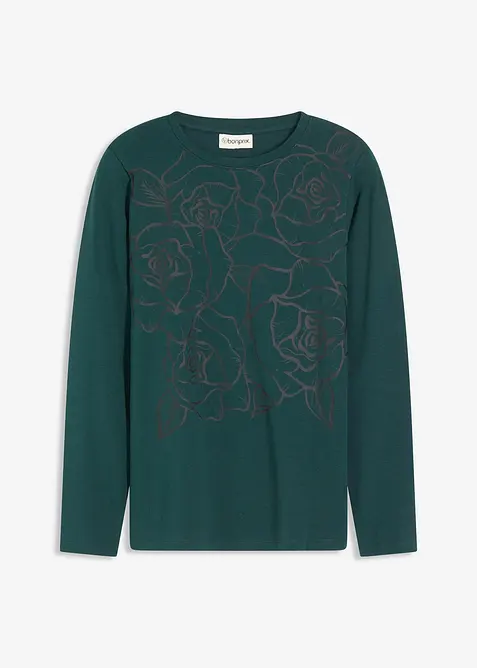 Langermet topp med rosetrykk, bonprix