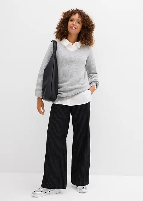 Finstrikket genser i mykt garn med ballongermer, bonprix