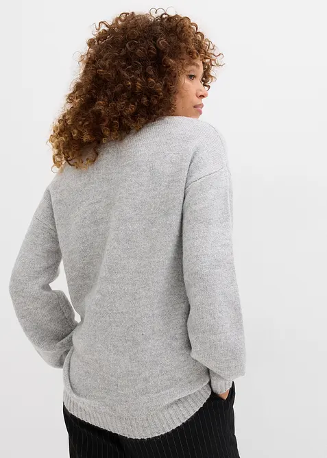 Finstrikket genser i mykt garn med ballongermer, bonprix