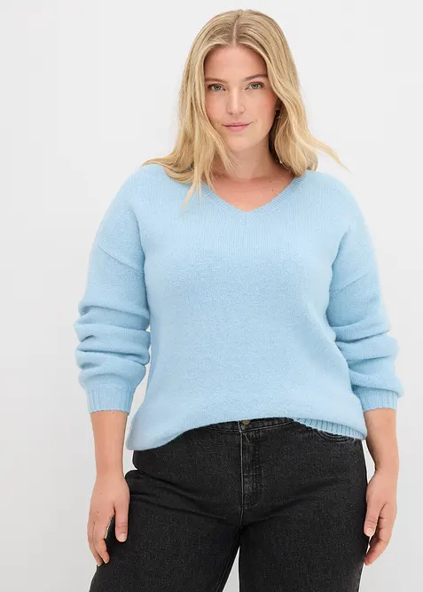 Finstrikket genser i mykt garn med ballongermer, bonprix