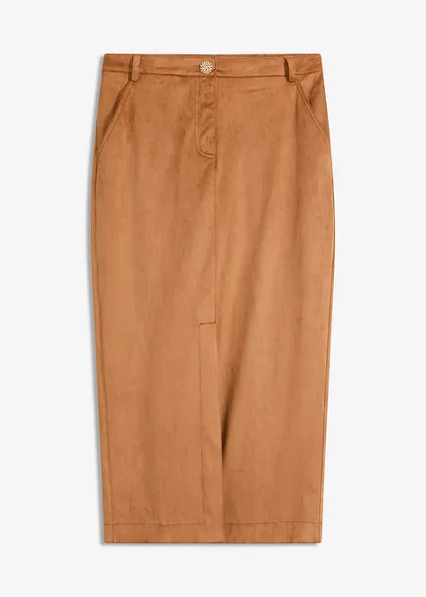 Blyantskjørt i imitert semsket skinn, bonprix