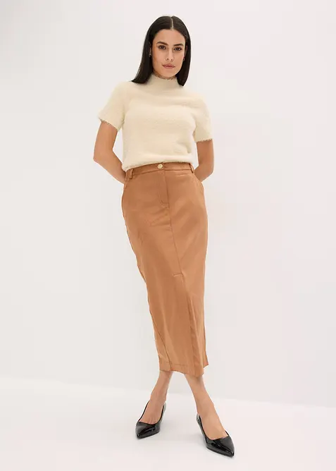 Blyantskjørt i imitert semsket skinn, bonprix