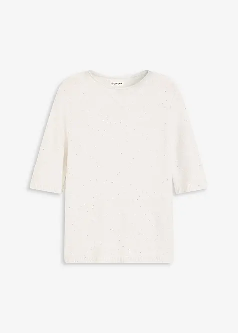 Genser med halvlange ermer, paljetter og glansgarn, bonprix