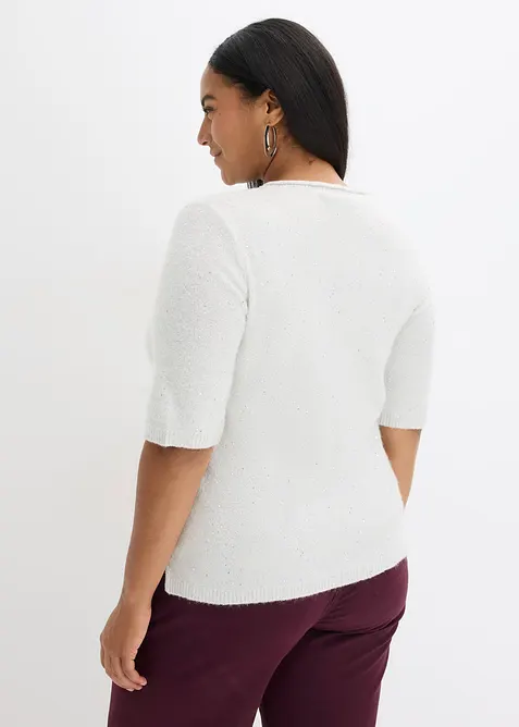 Genser med halvlange ermer, paljetter og glansgarn, bonprix