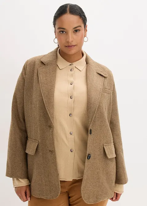 Blazer med fiskebeinsm&oslash;nster og ullandel, bonprix