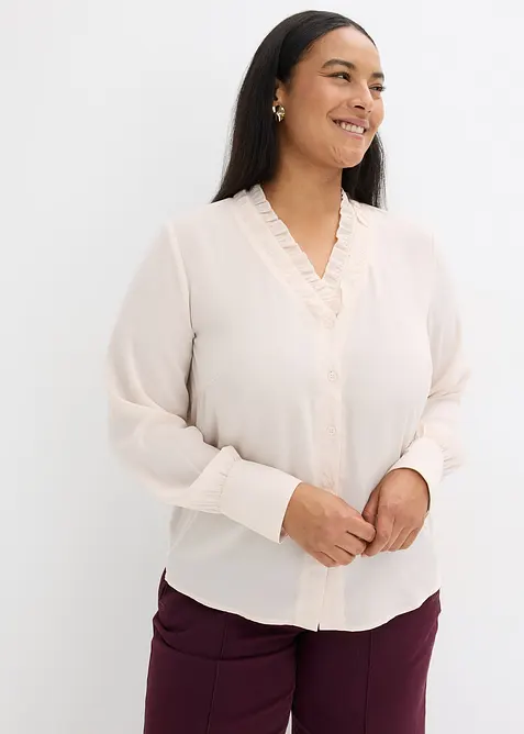 Chiffonbluse med rysjer, bonprix