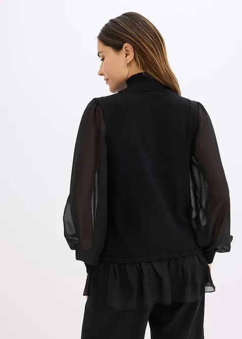 Finstrikket genser med bluseinnfelling, bonprix