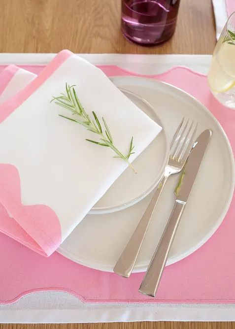 Bordbrikker i økologisk bomull med farget kant (2-pack), bonprix