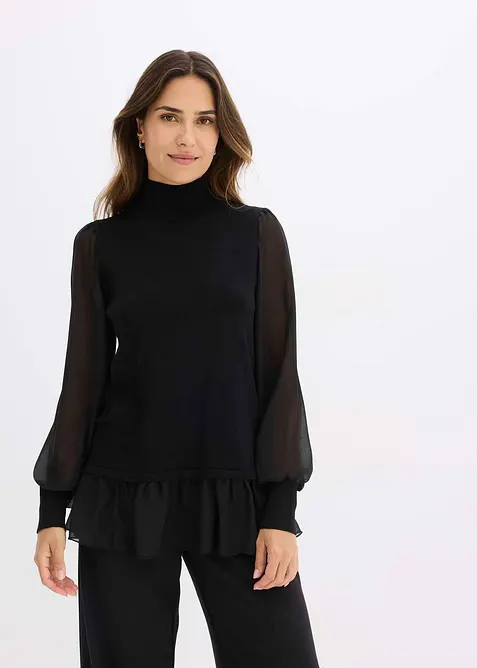 Finstrikket genser med bluseinnfelling, bonprix