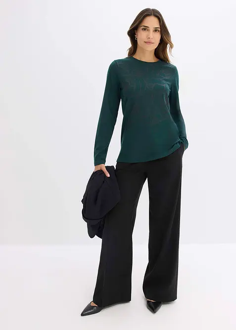 Langermet topp med rosetrykk, bonprix