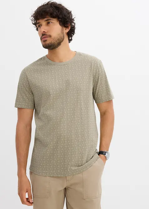 T-skjorte i 100% &oslash;kologisk bomull med trykt minim&oslash;nster, bonprix