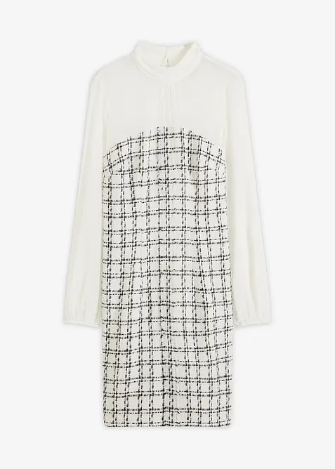 Minikjole i bouclé med chiffon-ermer, bonprix