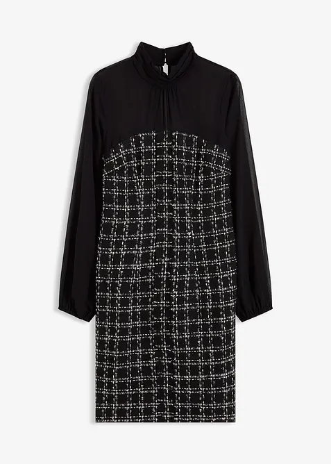 Minikjole i boucl&eacute; med chiffon-ermer, bonprix