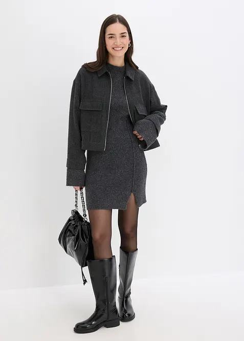 Kort, strikket kjole med ull, bonprix