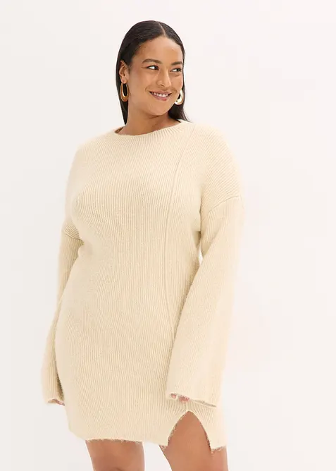 Kort, strikket kjole med ull, bonprix