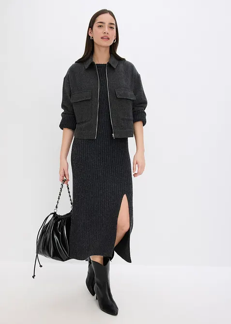 Strikkekjole med splitt, bonprix