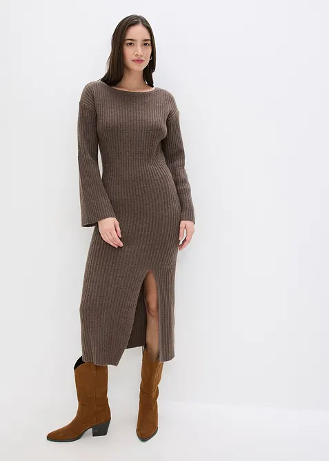 Strikkekjole med splitt, bonprix