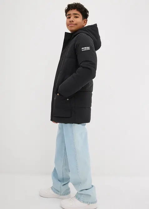 Vattert parkas med hette og sporty detaljer, bonprix