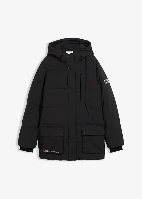 Vattert parkas med hette og sporty detaljer, bonprix