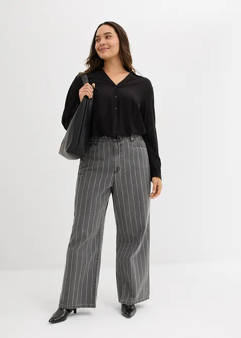 Wide Leg Jeans High Waist med destroyed-effekter, bonprix