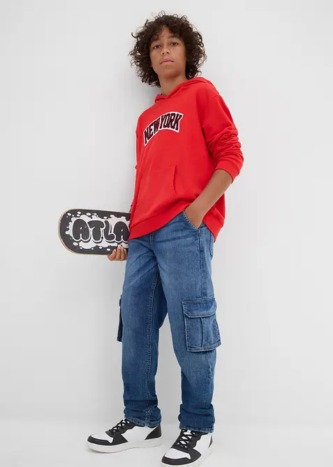 Varmende, Loose Fit-cargojeans med jerseyfôr, Tapered, bonprix