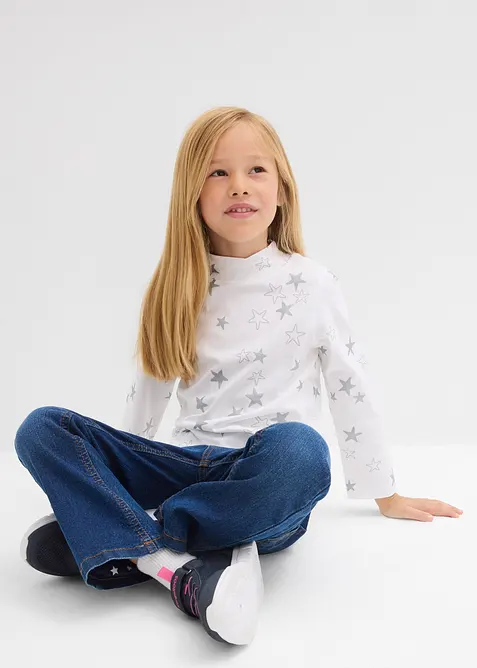 Langermet topp i elastisk miks av økologisk bomull (2-pack), bonprix