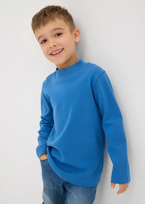 Langermet topp med ståkrage i 100% økologisk bomull (2-pack), bonprix