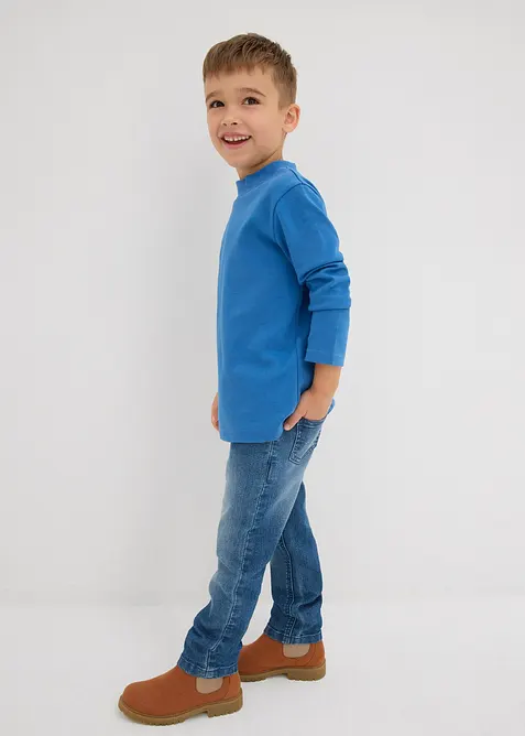 Langermet topp med ståkrage i 100% økologisk bomull (2-pack), bonprix