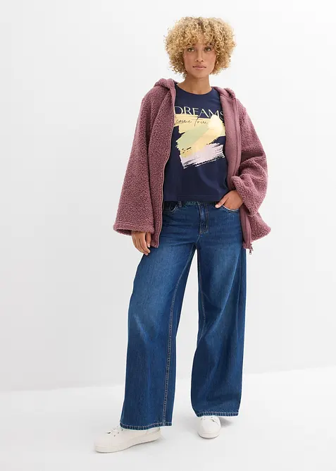 Teddy-fleecejakke i A-fasong med splitter i siden, bonprix