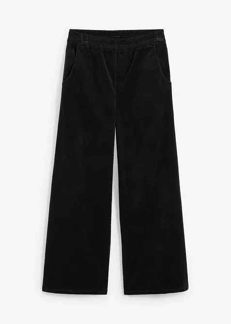 High waist kordfl&oslash;yelsbukse i bomullsmiks, bonprix