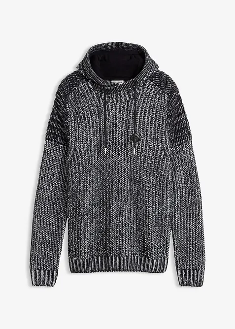 Grovstrikket hettegenser med bikerdetaljer, bonprix