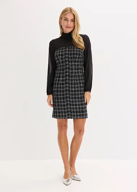 Minikjole i boucl&eacute; med chiffon-ermer, bonprix