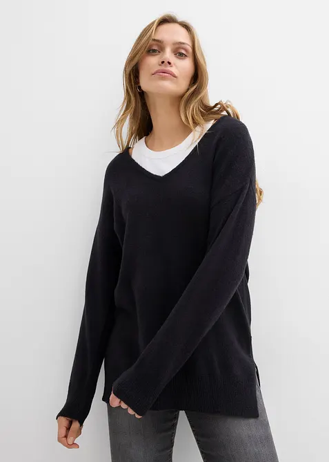 Oversized, lang genser med sidesplitter, bonprix
