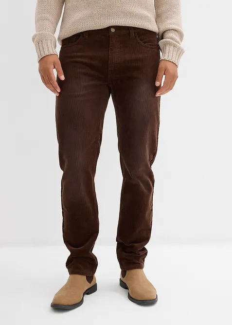 Regular Fit-kordfløyelsbukse med stretch i vasket stil, Straight, bonprix