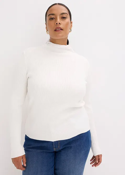 Ribbestrikket genser i lett viskosemiks, bonprix