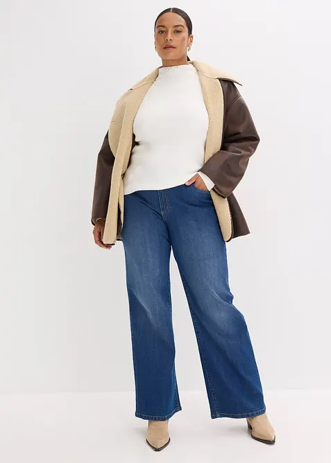 Ribbestrikket genser i lett viskosemiks, bonprix