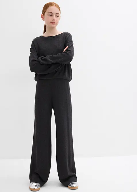 Finstrikket bukse og genser i myk viskose (2-delt sett), bonprix