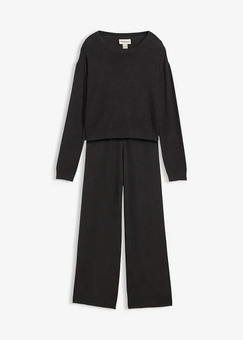 Finstrikket bukse og genser i myk viskose (2-delt sett), bonprix