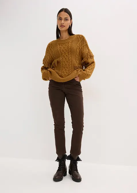 Oversized genser med frynser, bonprix