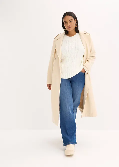 Oversized genser med frynser, bonprix