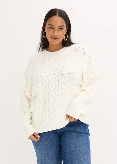 Oversized genser med frynser, bonprix