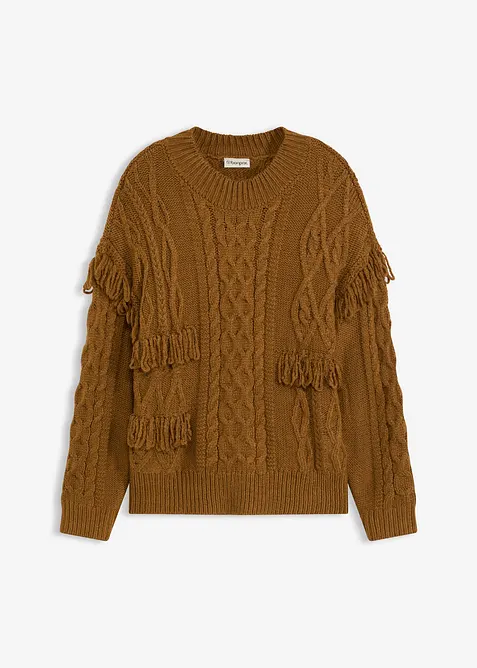 Oversized genser med frynser, bonprix