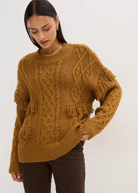 Oversized genser med frynser, bonprix